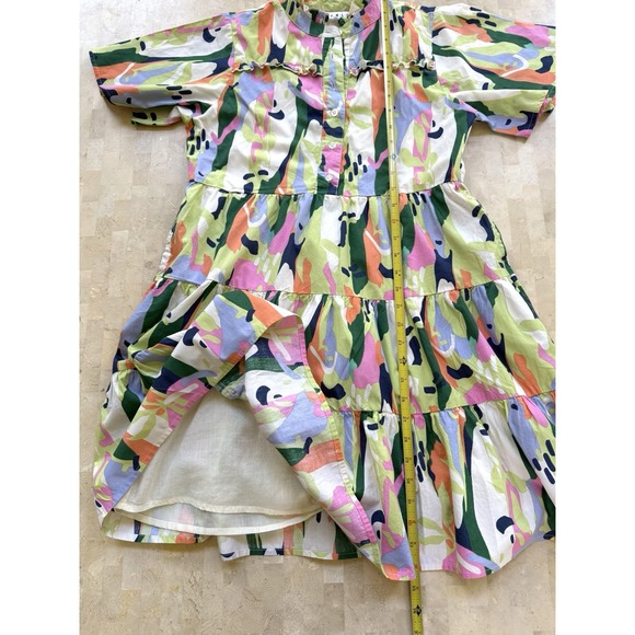 THML Anthro Dress Colorful Geometric Flutter Sleeve Tiered Swing Vacation Sz XS - Picture 8 of 9